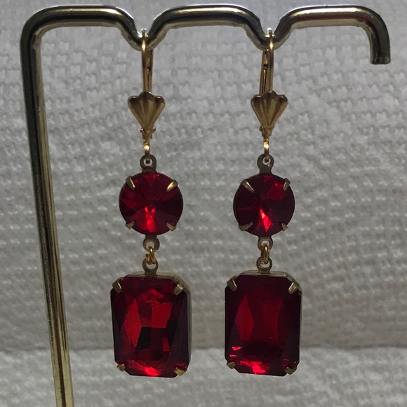 Tudors Anne Boleyn Gold & Double Ruby Renaissance Earrings, Handmade Replicas - Picture 6 of 14